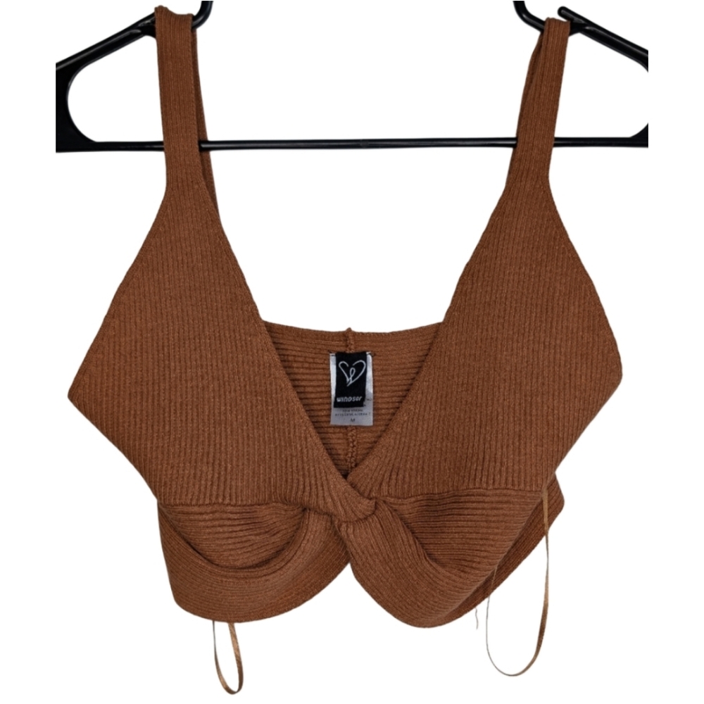 Windsor Rust Orange Ribbed Knit Bralette Crop Top Medium Cozy Soft Girl Boho